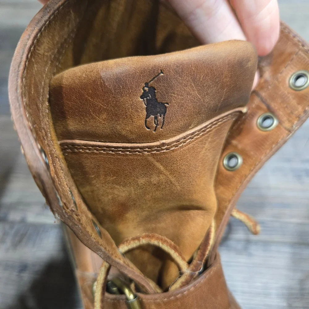 Polo Ralph Lauren Sportsman Ranger Leather Moc Toe Boots Tan 8 Rare Sample 90s